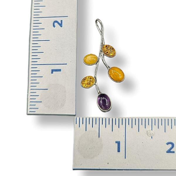 Pendant Amber & Amethyst Sterling Silver