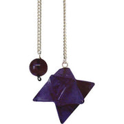 Pendulum with a purple star-shaped pendant and a dark bead on a white background
