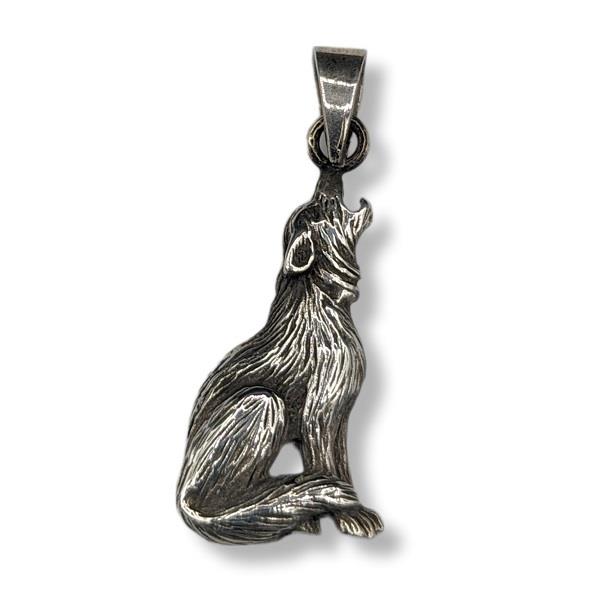 Pendant Wolf Howling Sterling Silver