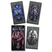 Four tarot cards from Anne Stokes Gothic Tarot set on a white background