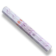 Box of Vanilla-flavored incense sticks on a white background