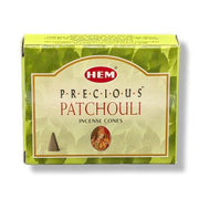 Box of HEM Precious Patchouli incense cones on a white background