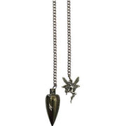 Pendulum with a pointed metal bottom and fairy charm on a white background