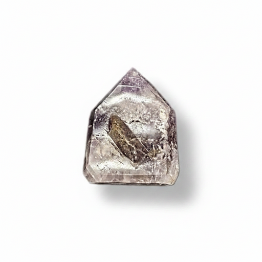 A natural pointed amethyst shown on a clean white background with a soft drop shadow.