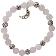 Bracelet with pink beads and silver charm on a white background
