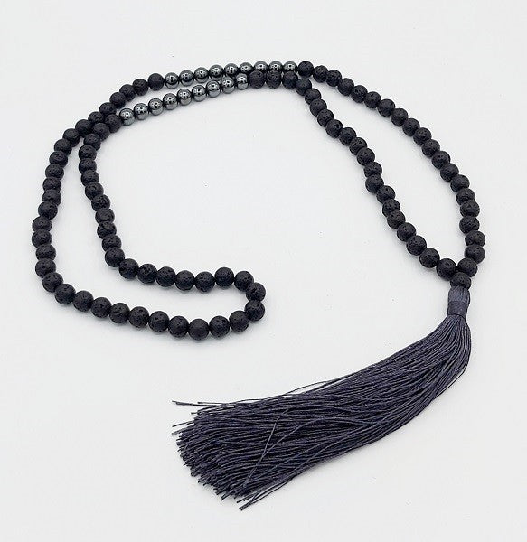 Prayer Mala Hematite Lava Stone