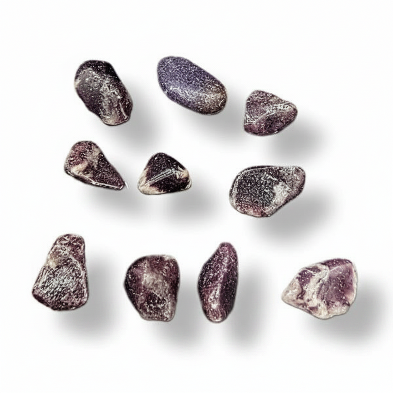 Set of purple stones on a white background