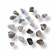 Tumbled tanzanite on a white background