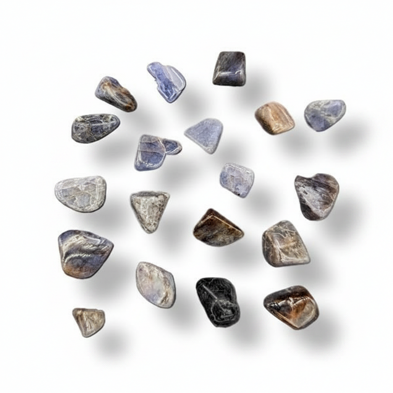 Tumbled tanzanite on a white background
