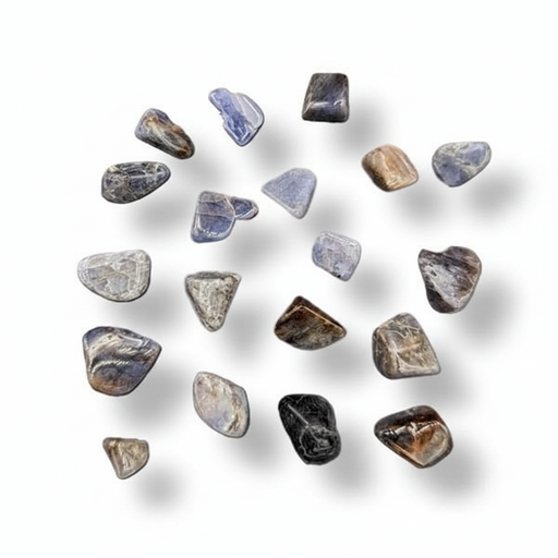 Tumbled tanzanite on a white background