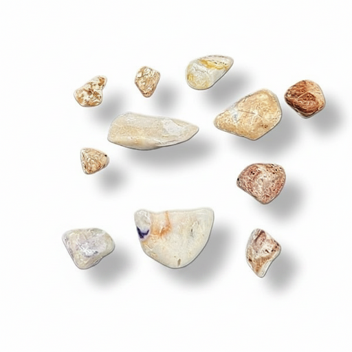 violet flame opal tumbled on a white background