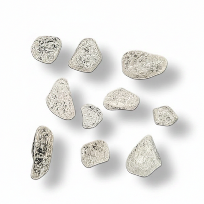 Fire and Ice quartz tumbled on a white background