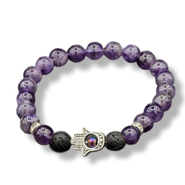 8mm Bracelet Hamsa Hand Amethyst