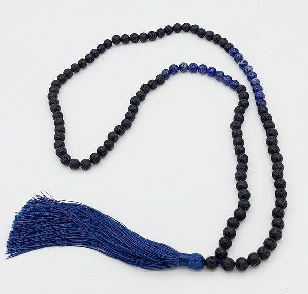 Prayer Mala Lapis Lazuli Lava Stone