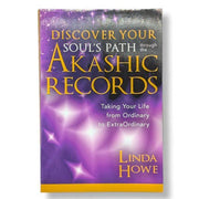 Book cover of 'Discover Your Soul's Path through the Akashic Records' by Linda Howe with a purple and gold design.