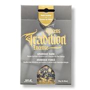 Box of 'Tradition Incense' with resin incense on a white background