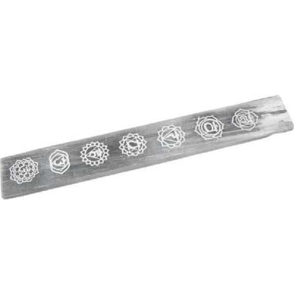 Incense Burner Selenite Etched Chakras