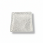 A selenite square  with natural internal veining, photographed from directly above on a clean white background.