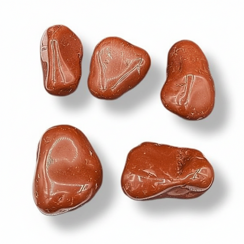 Red jasper tumbled on a white background