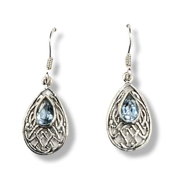 Earrings Blue Topaz Celtic Sterling Silver