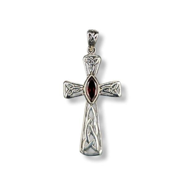 Pendant Garnet Celtic Cross Sterling Silver