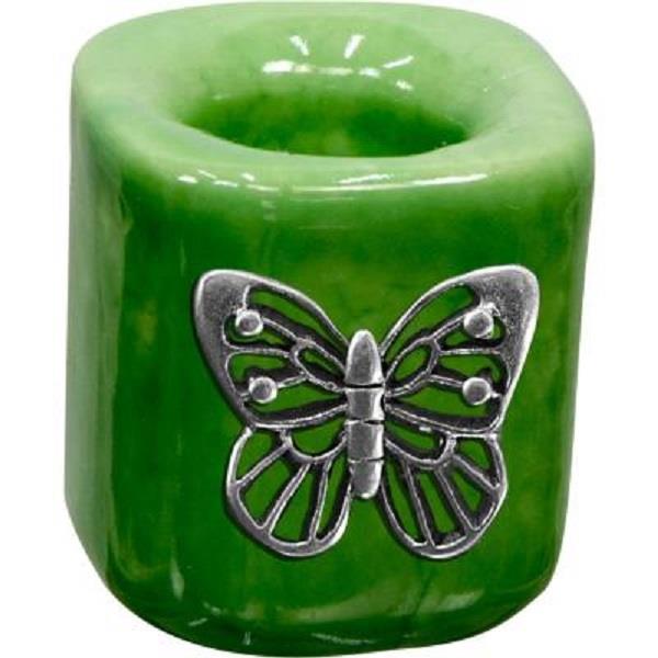Mini Ceramic Candle Holder Light Green Butterfly