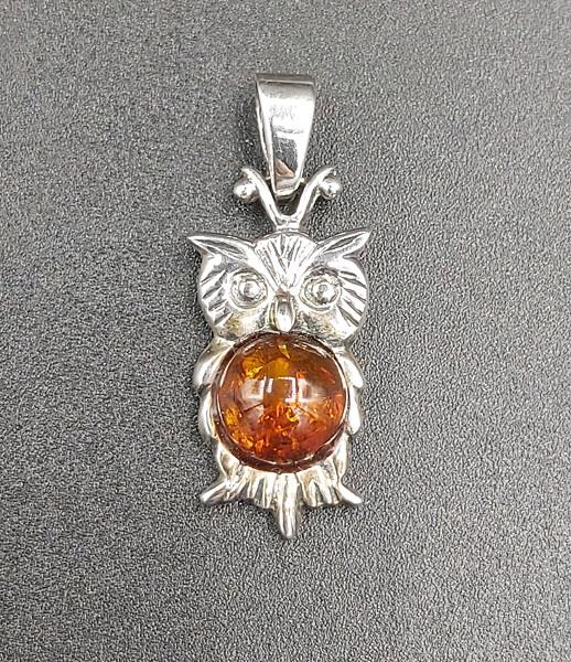 Pendant Amber Owl Sterling Silver