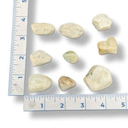 Set of stones with a ruler for scale on a white background