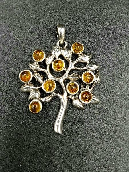 Pendant Amber Tree of Life Sterling Silver