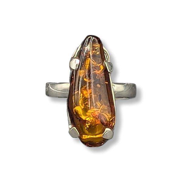 Ring Amber Sterling Silver Size 8 1/2