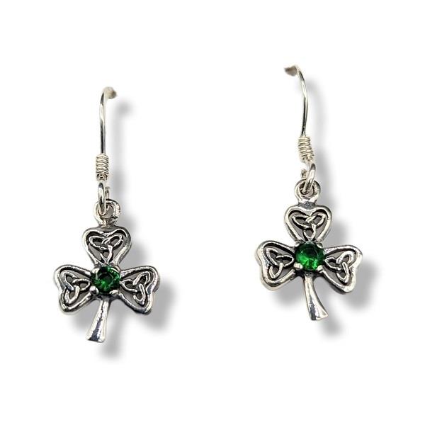 Earrings Emerald Glass Shamrock Sterling Silver