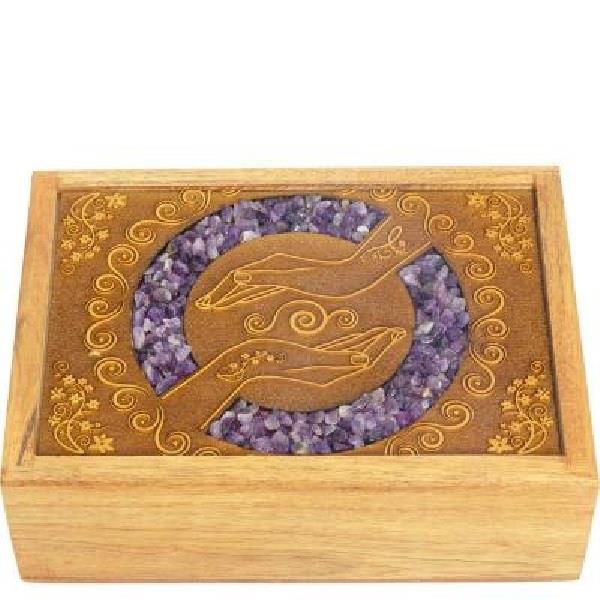 Box Healing Hands Amethyst Wooden