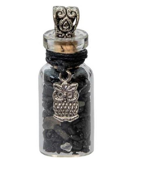 Bottle Pendant Black Tourmaline Owl