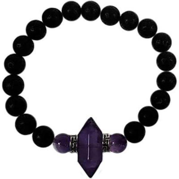 8mm Bracelet  Lava Stone with  Double Point Amethyst