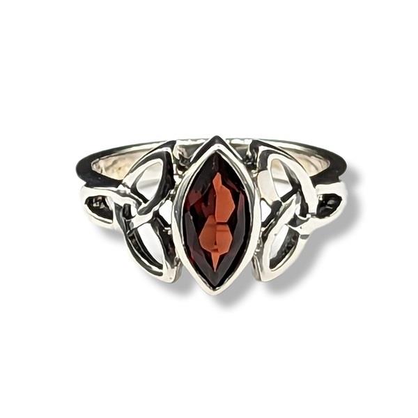 Ring Garnet Celtic Sterling Silver