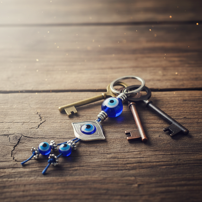 Evil Eye Keychain Glass and Metal Eye