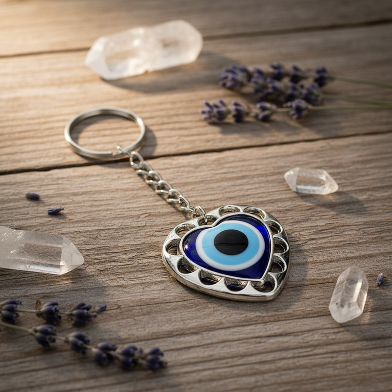 Evil Eye Keychain Puffed Heart