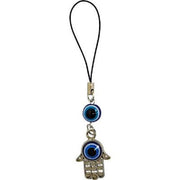 Phone charm with Hamsa hand and evil eye design on a white background