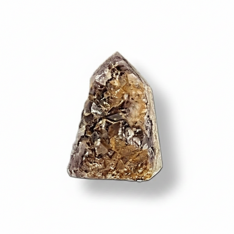 A rough, amethyst cluster, photographed on a clean white background with a soft drop shadow.