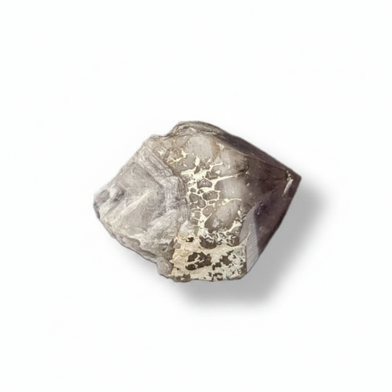 Amethyst point with dark brownish-purple tones, displayed on a clean white background with a soft drop shadow.