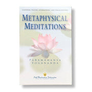 Book cover of 'Metaphysical Meditations' by Paramahansa Yogananda with a pink lotus flower on a light background.