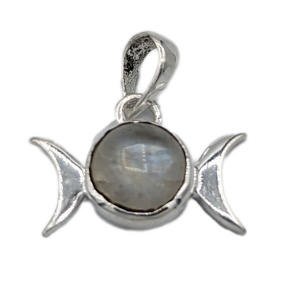 Pendant Rainbow Moonstone Triple Moon Sterling Silver