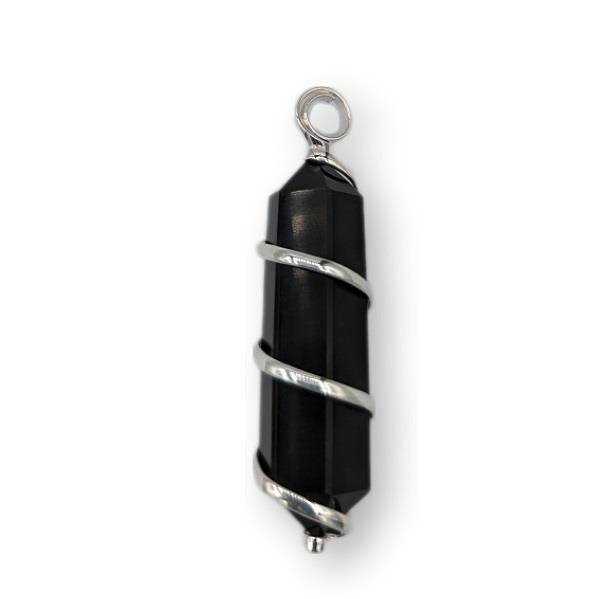 Pendant Black Obsidian Silver Twist