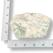 Rock next to a ruler on a white background