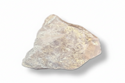 A raw, rough piece of aura rose quartz , resembling a nugget or raw ore, shown on a clean white background with a soft drop shadow.