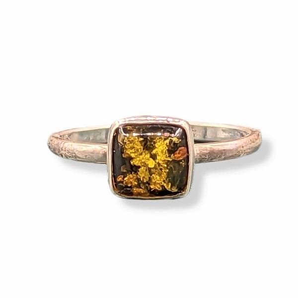 Ring Green Amber Square Sterling Silver