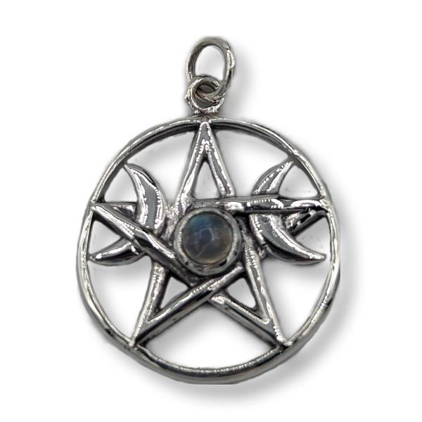 Pendant Pentacle Rainbow Moonstone Sterling Silver