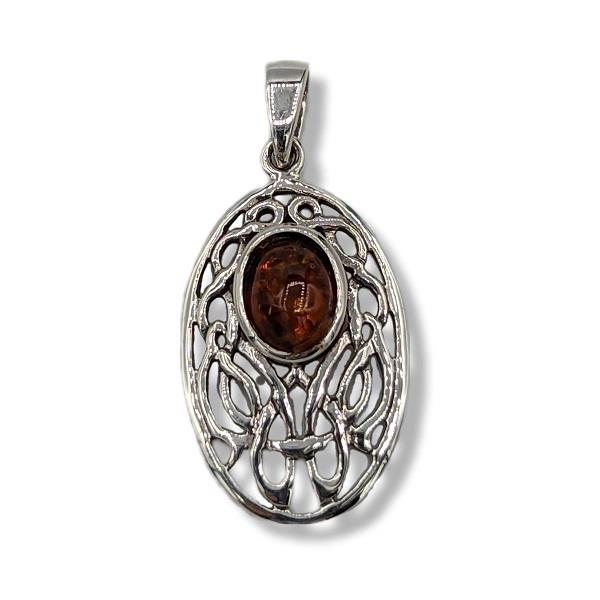 Pendant Amber Celtic Sterling Silver