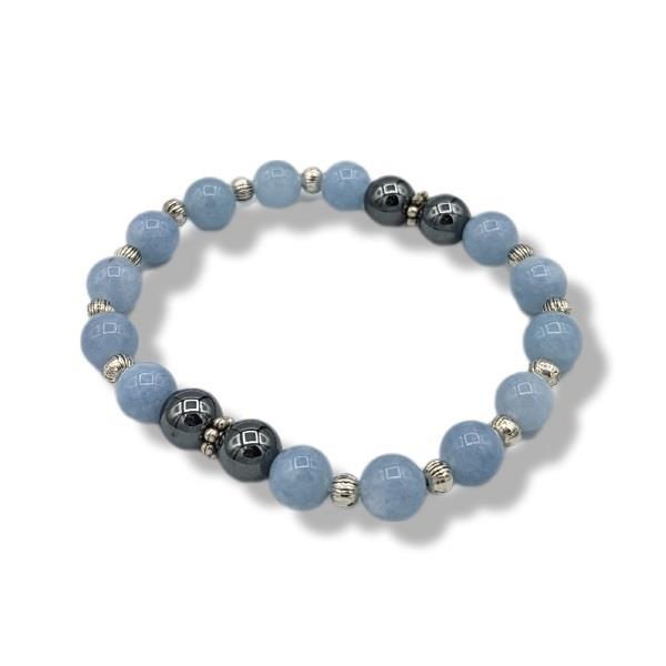 8mm Bracelet Blue Lace Agate Hematite