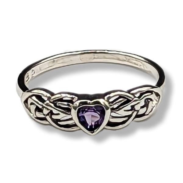 Ring Amethyst Celtic Heart Sterling Silver